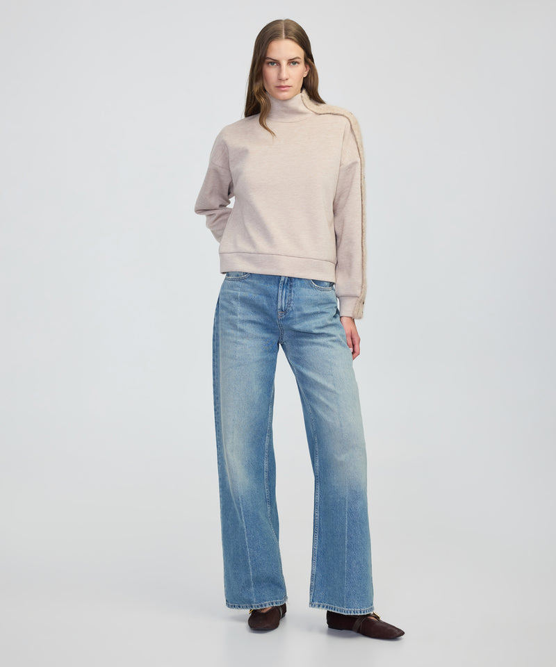 Ipekyol Knitwear Mix Stand-Up Collar Sweatshirt Beige Melange