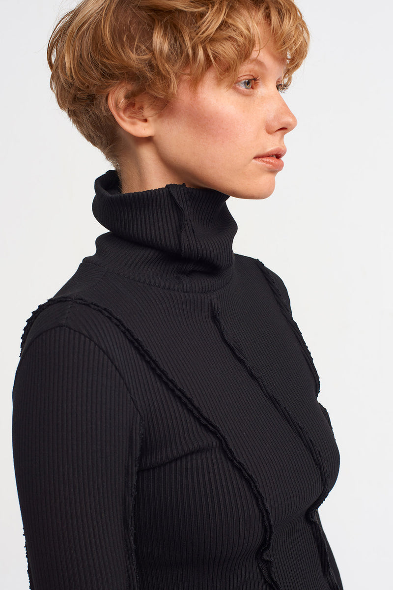 Nu Asymmetrical Rib Collar Sweater Black