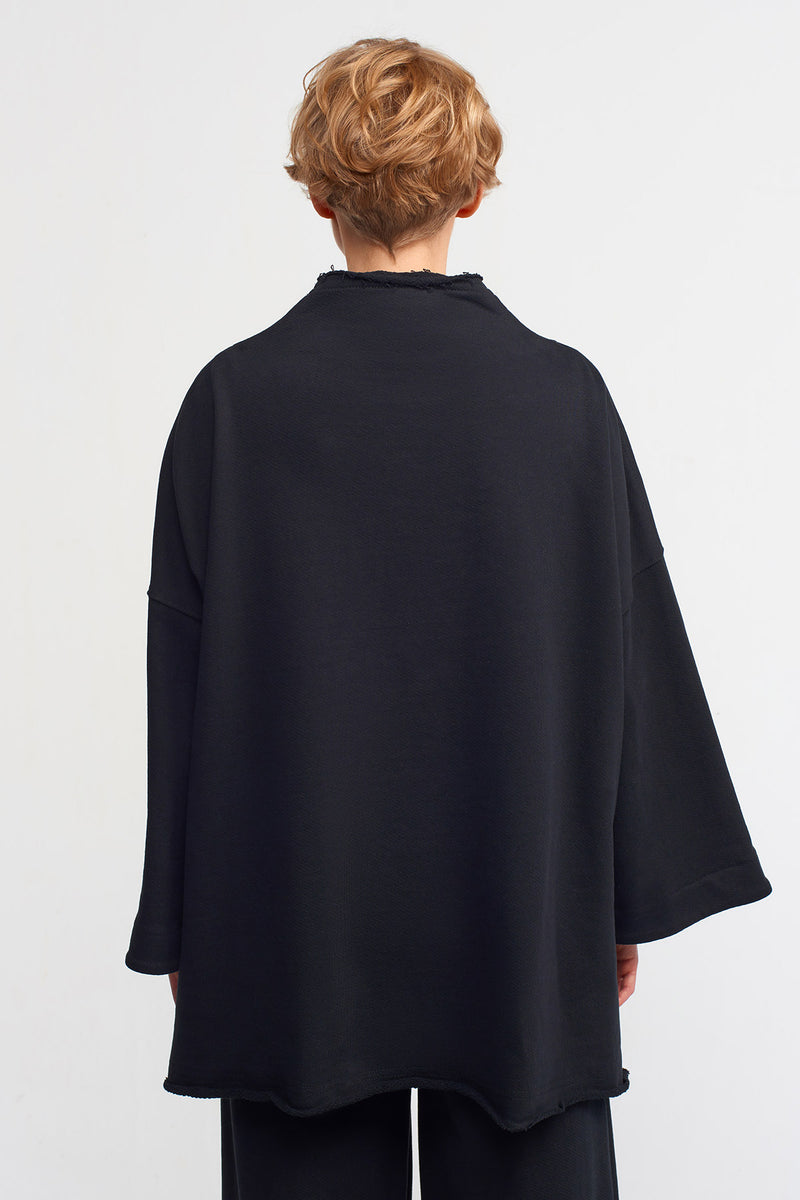 Nu Embroidered Detail Asymmetrical Sweatshirt Black