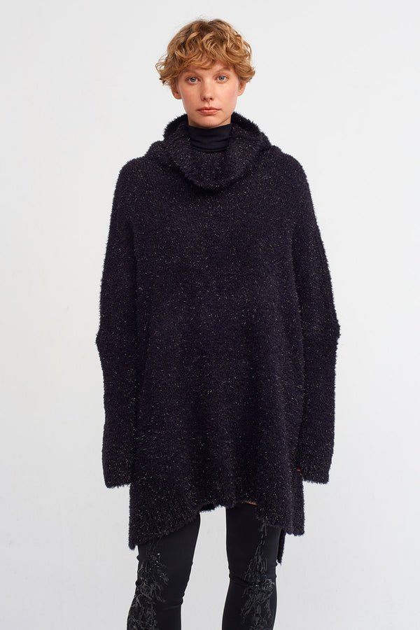 Nu Shiny Thread  Detailed Oversize Sweater  Black