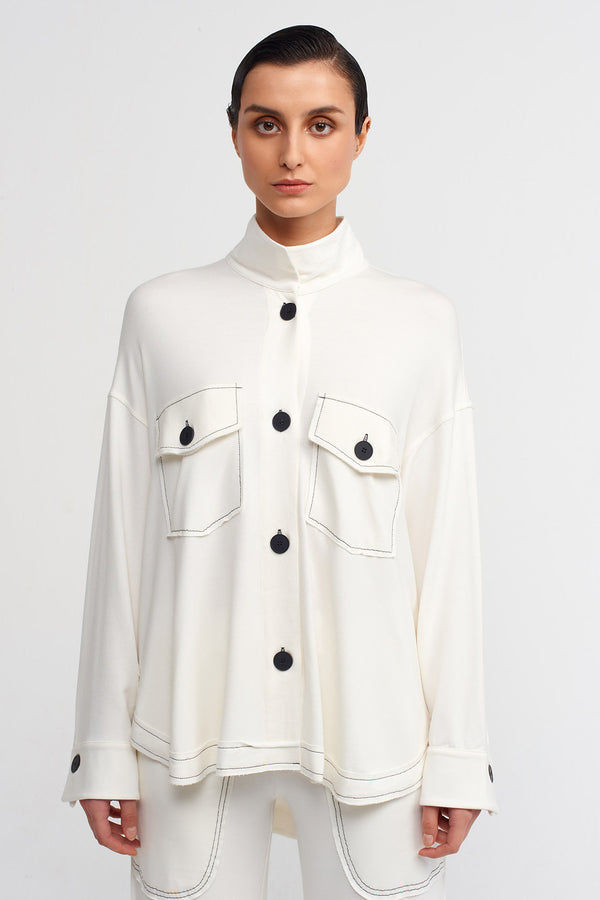 Nu Contrast Buttoned Jersey Shirt Off White/Black