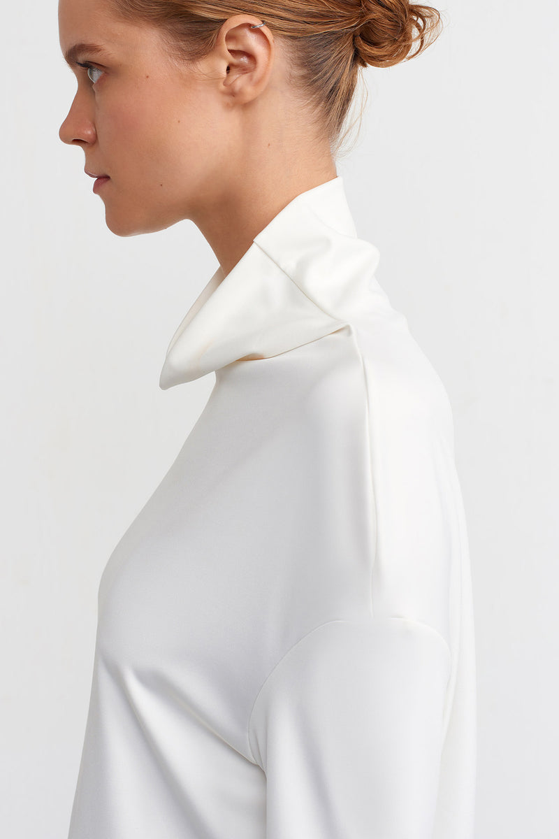 Nu Cowl Collar Crop Blouse Off White