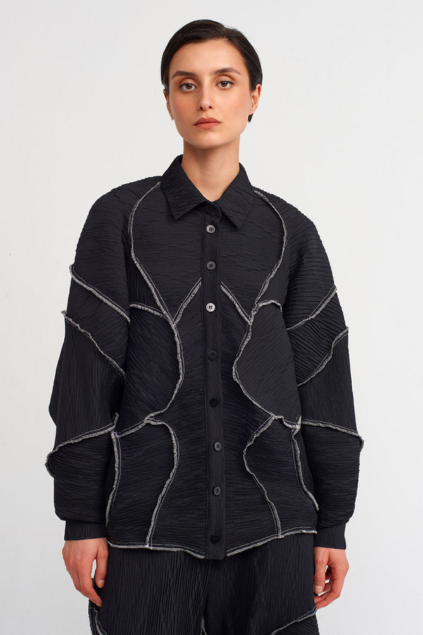 Nu Stitched Detail Pleated Shirt Black/Offwhite