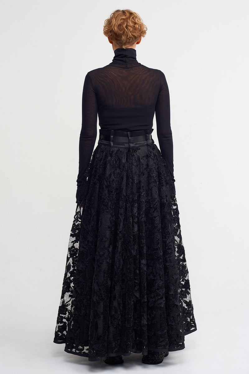 Nu Lace Embroidered Long Skirt Black