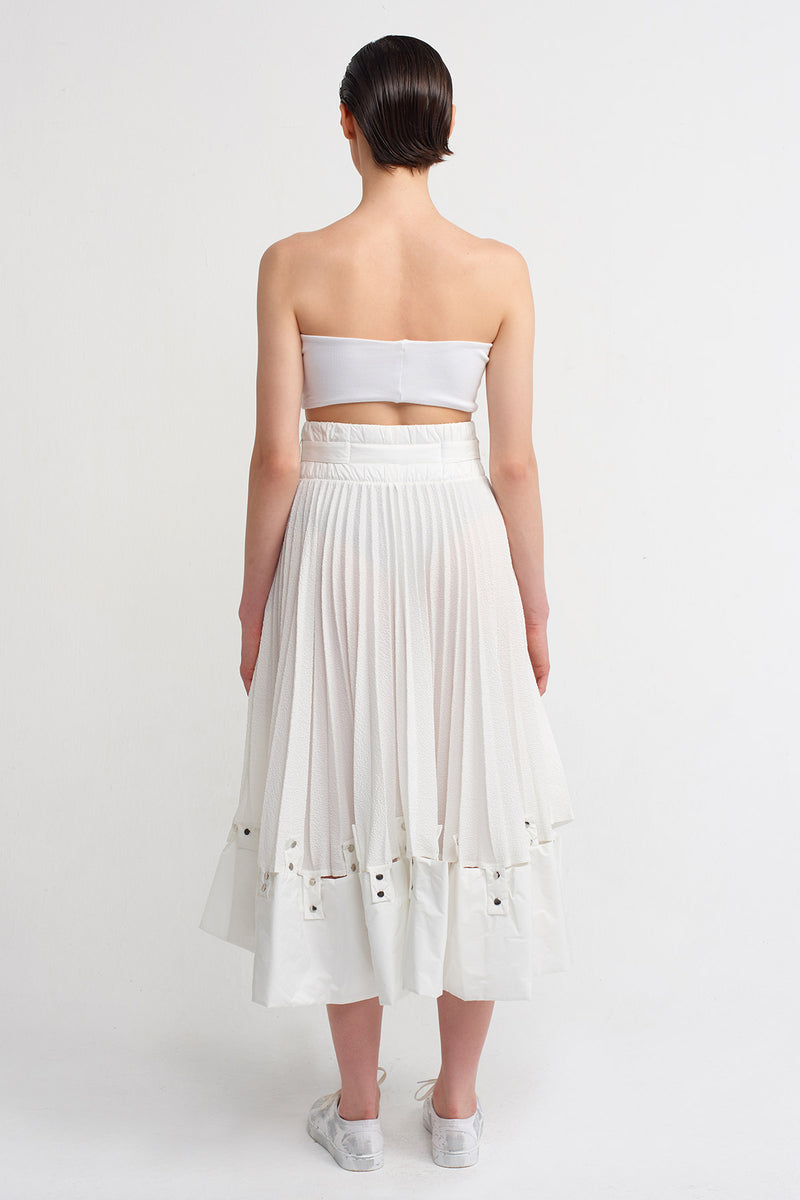 Nu Snap Detailed Pleated Midi Skirt Off White