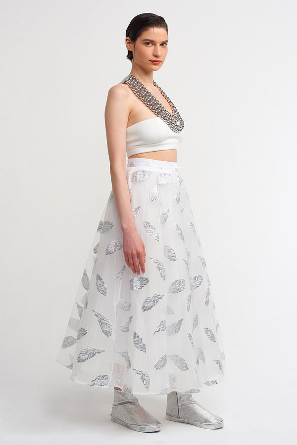 Nu Jacquard Patterned Tulle Crinoline Skirt Silver