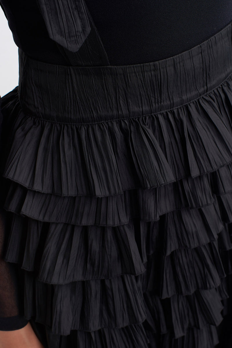 Nu Shoulder Belted Ruffle Skirt Black