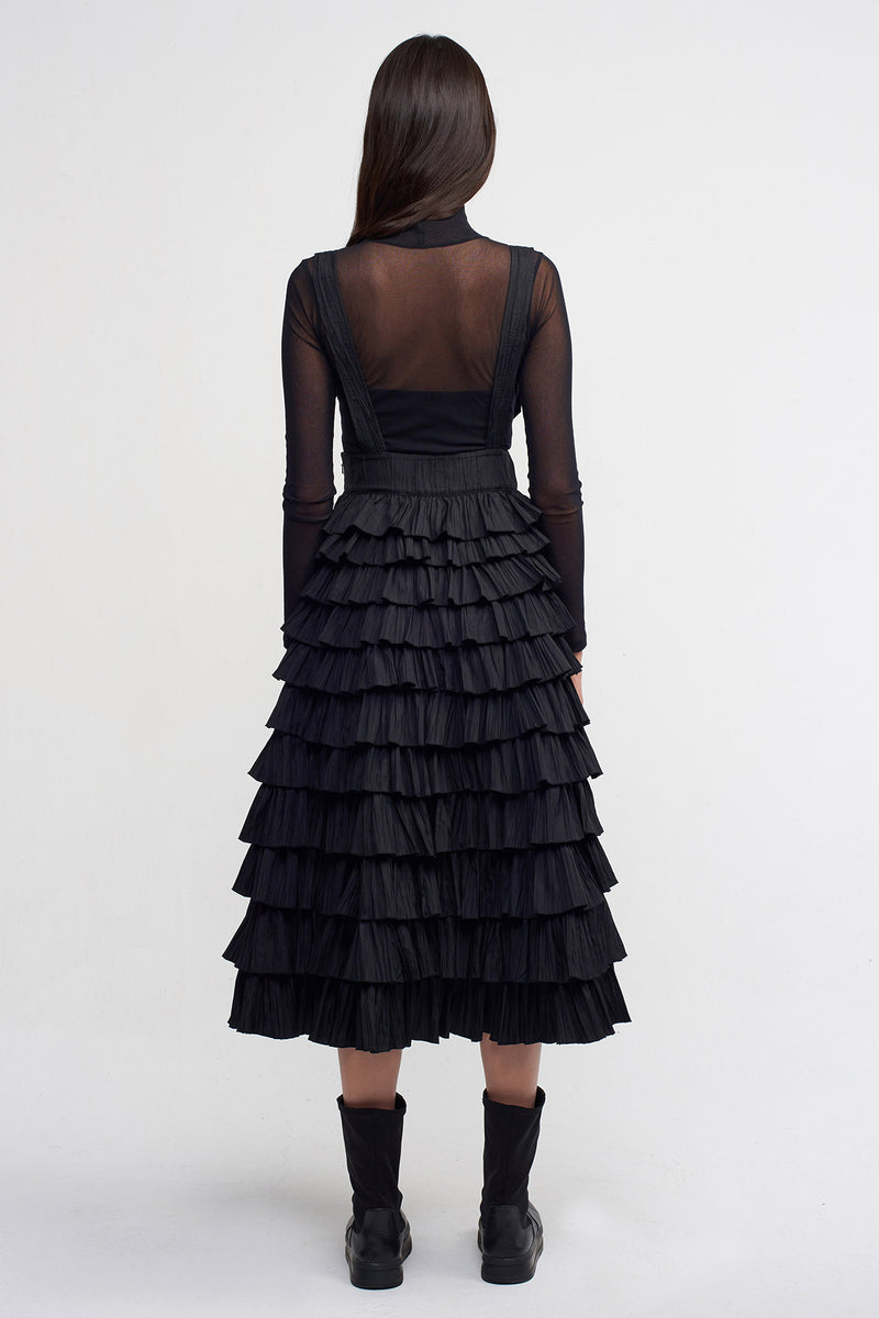 Nu Shoulder Belted Ruffle Skirt Black