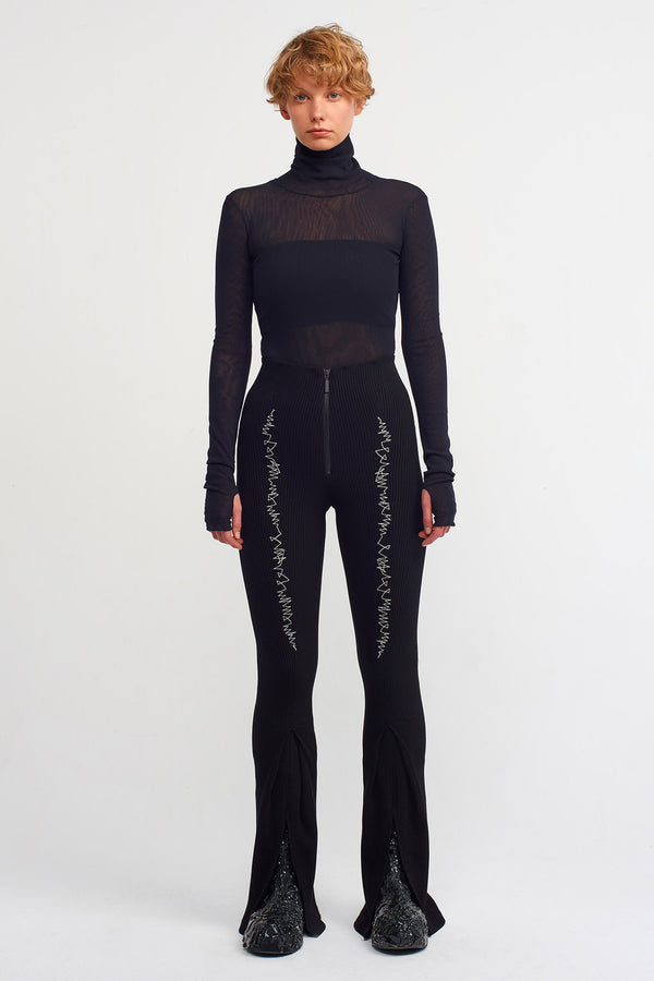 Nu Embroidered Ribbed Trousers Natural/Black