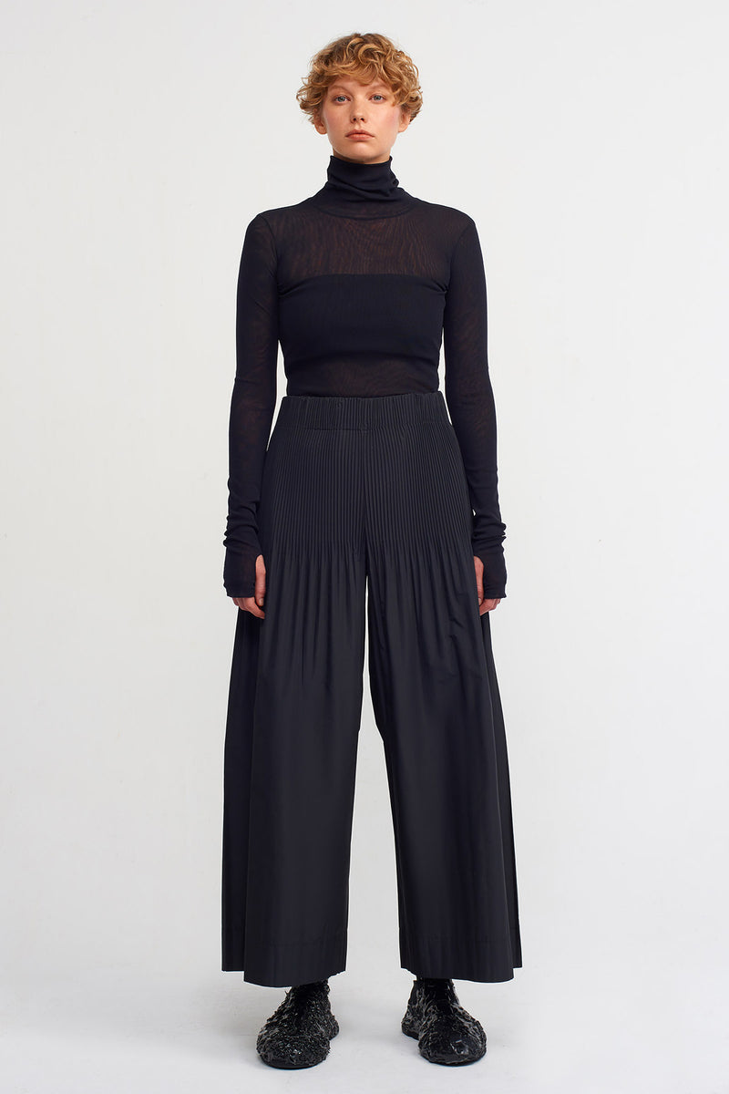 Nu Pleated Wide Leg Trousers Black