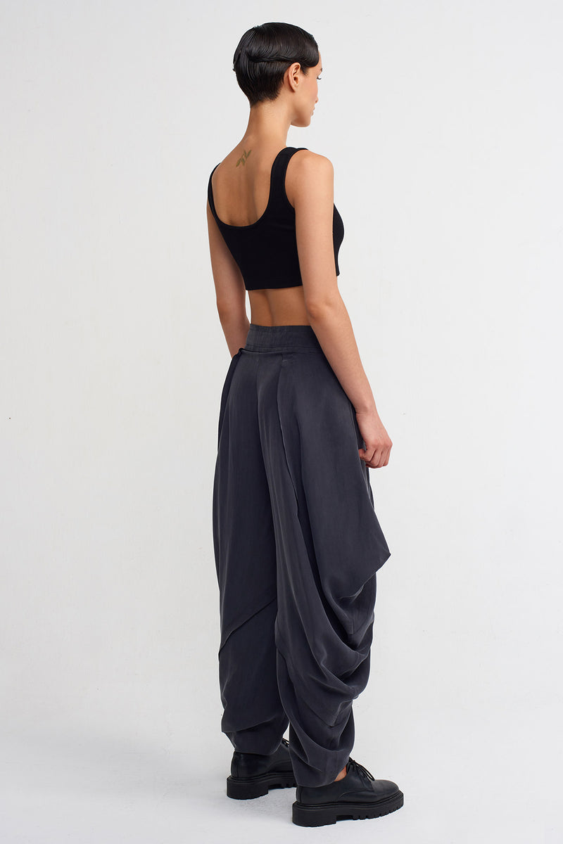 Nu Silk Trousers With Draped Sides Dark Grey