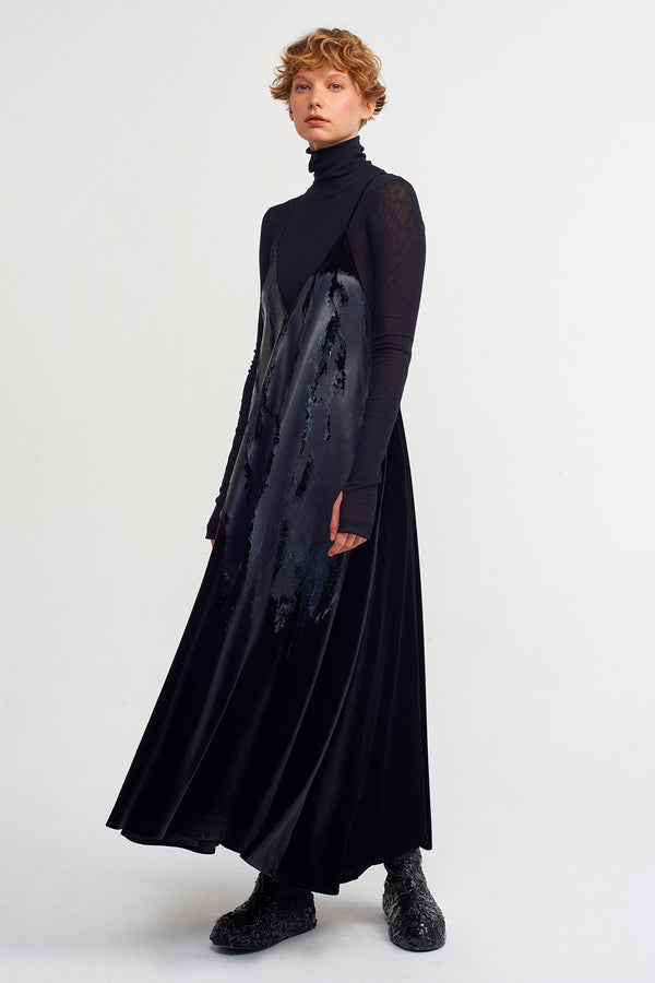 Nu Velvet Printed Stylish Strap Dress Black