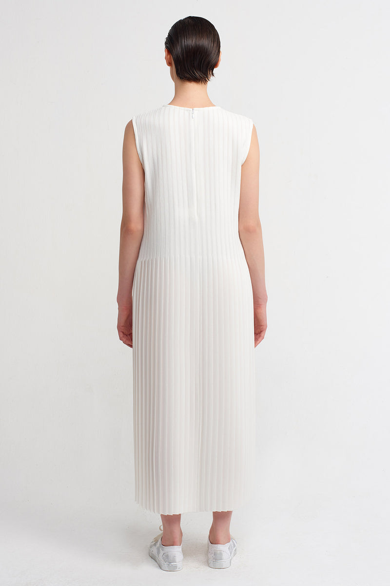 Nu Solid Pleated Midi Dress Off White