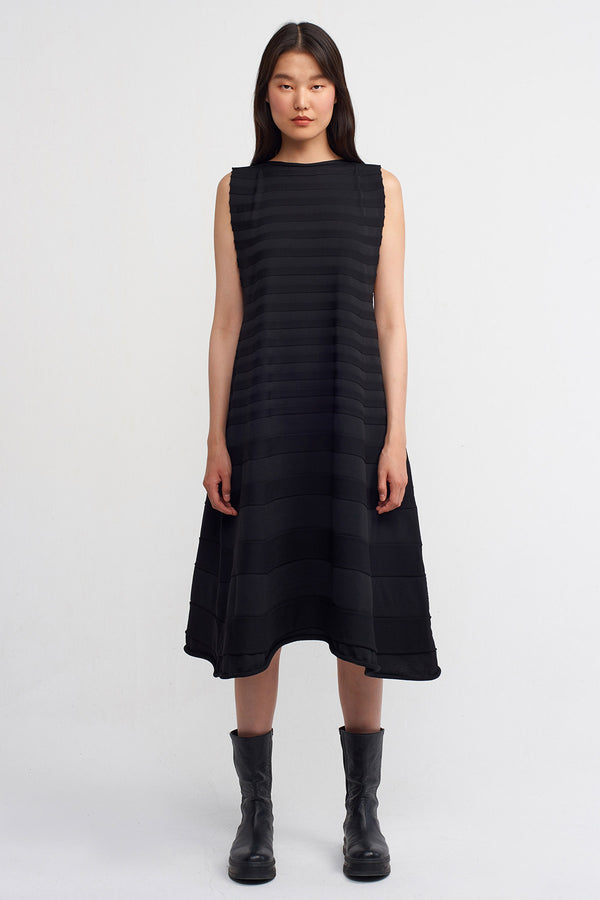 Nu Stripe Detailed Knit Midi Dress Black