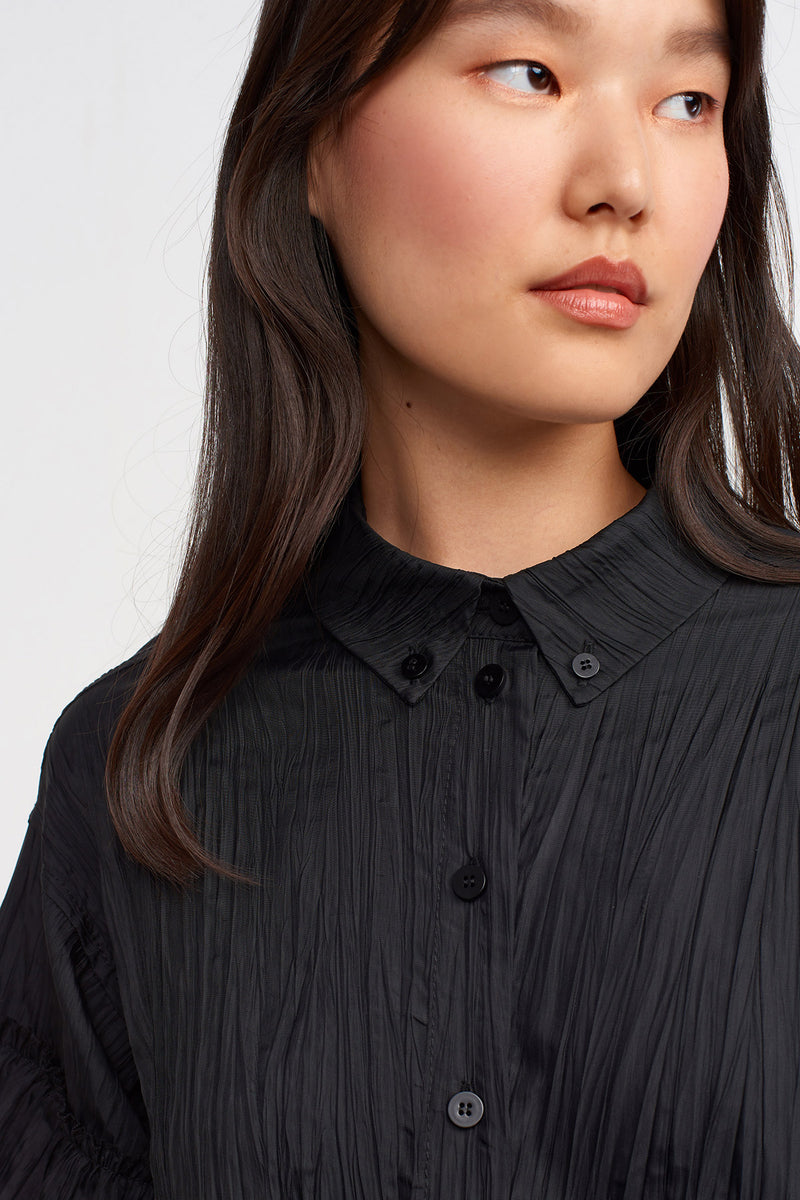 Nu Ruffled Sleeve Detail Shirt Dress Black