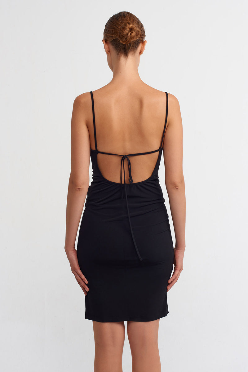 Nu Strappy Solid Short Dress Black
