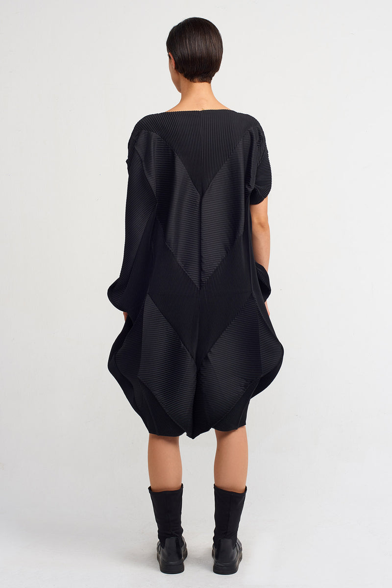 Nu Asymmetrical Pleated Dress Black
