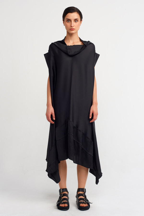 Nu Asymmetrical Satin Dress Black