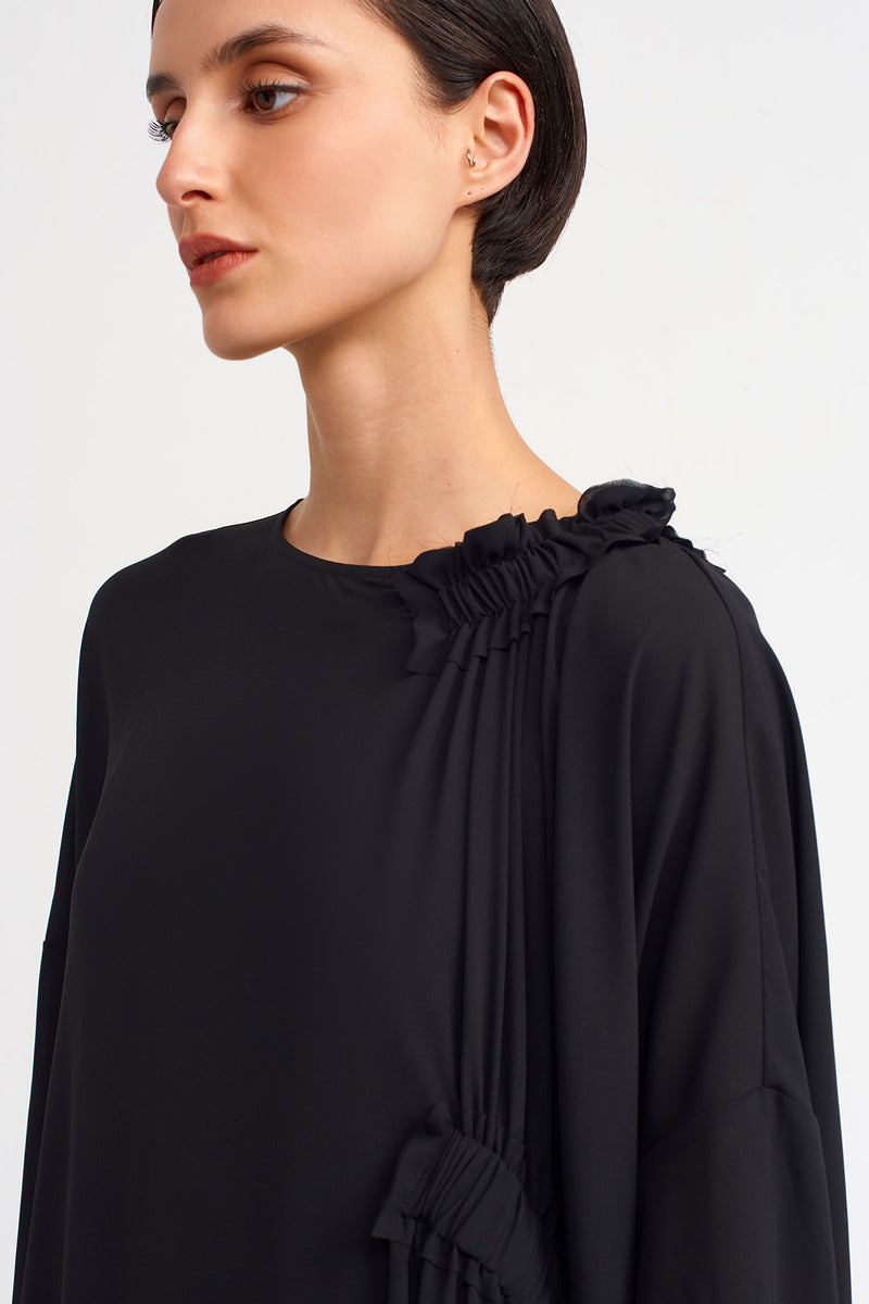 Nu Stylish Dress With Elastic Ruching Detail  Black