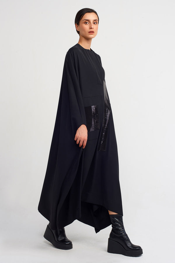 Nu Embroidered V-Neck Kaftan Dress Black