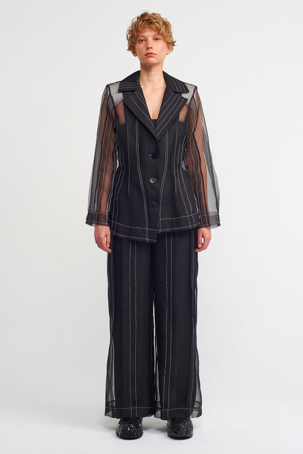 Nu Contrast Stitched Organza Jacket Black