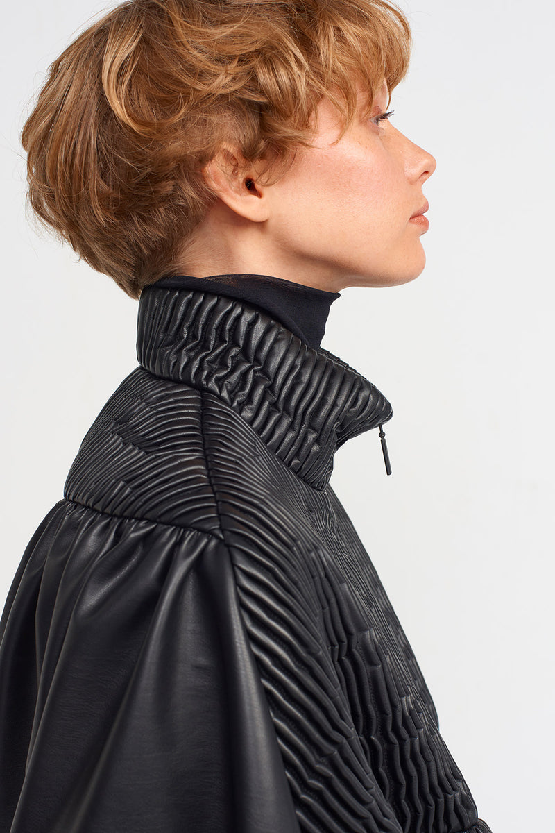 Nu Ray Quilted Vegan Leather Short Jacket Black