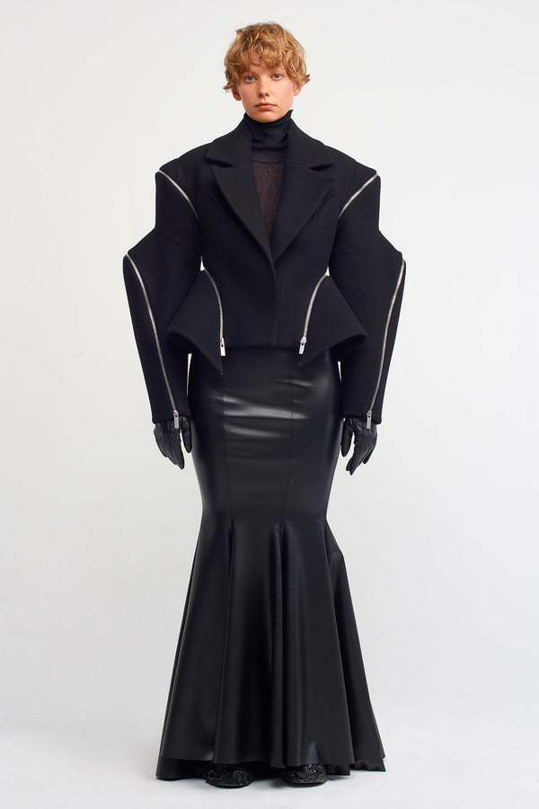 Nu Short Coat With Zipper Details Black