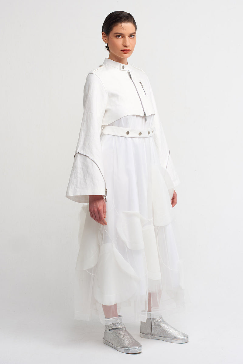 Nu Belt Detailed Crop Jacket Off White