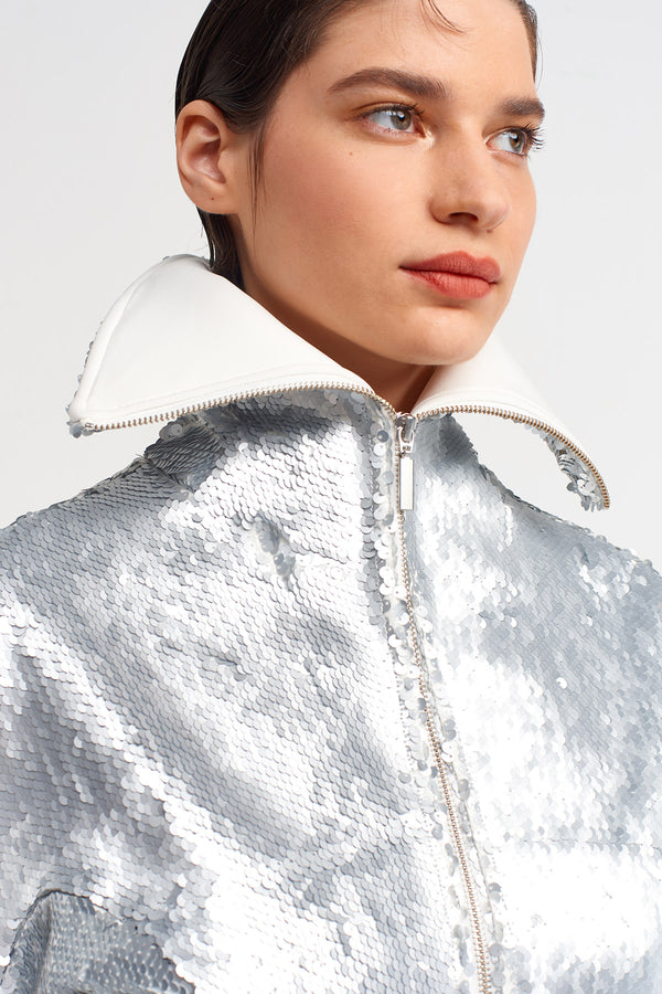 Nu Sequin Embroidered Elegant Jacket Silver