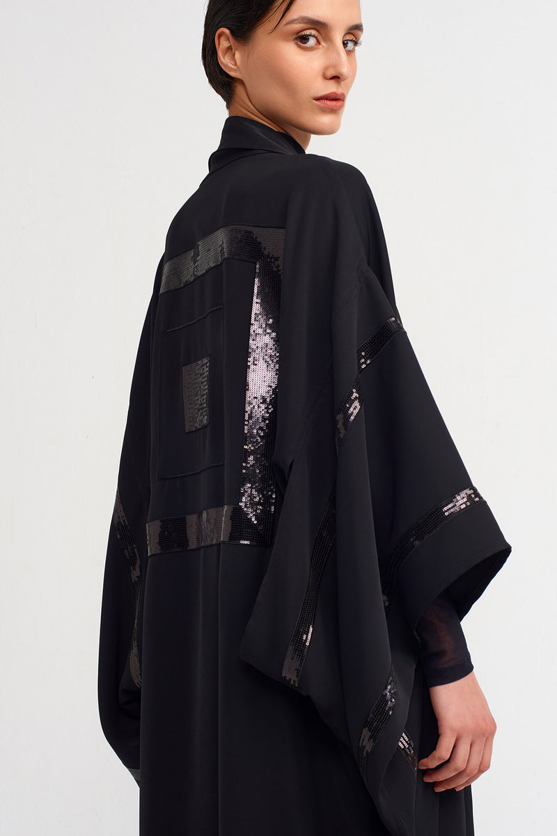 Nu Embroidered Long Kimono Black