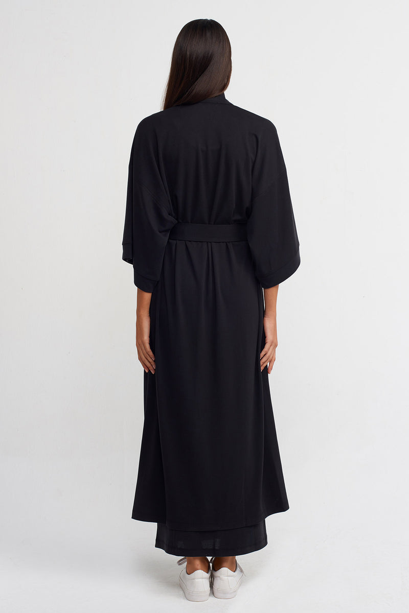 Nu Belted Long Kimono Black