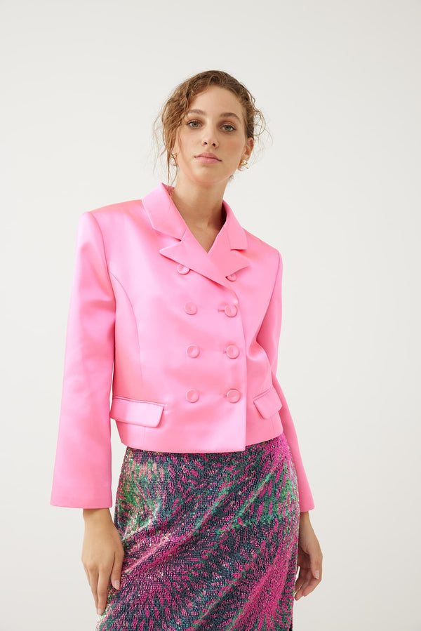 Roman Satin Double Breasted Jacket  Pink