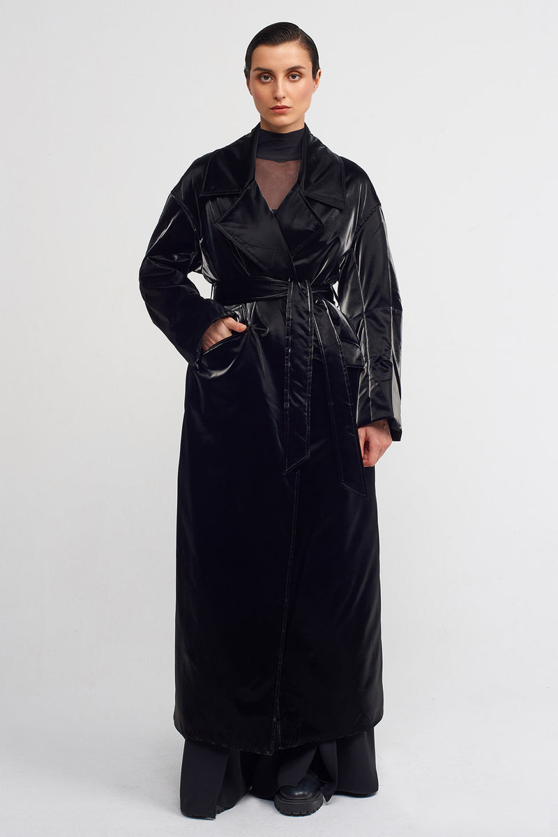 Nu Shiny Padded Long Coat Black