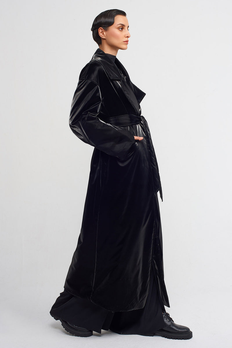 Nu Shiny Padded Long Coat Black