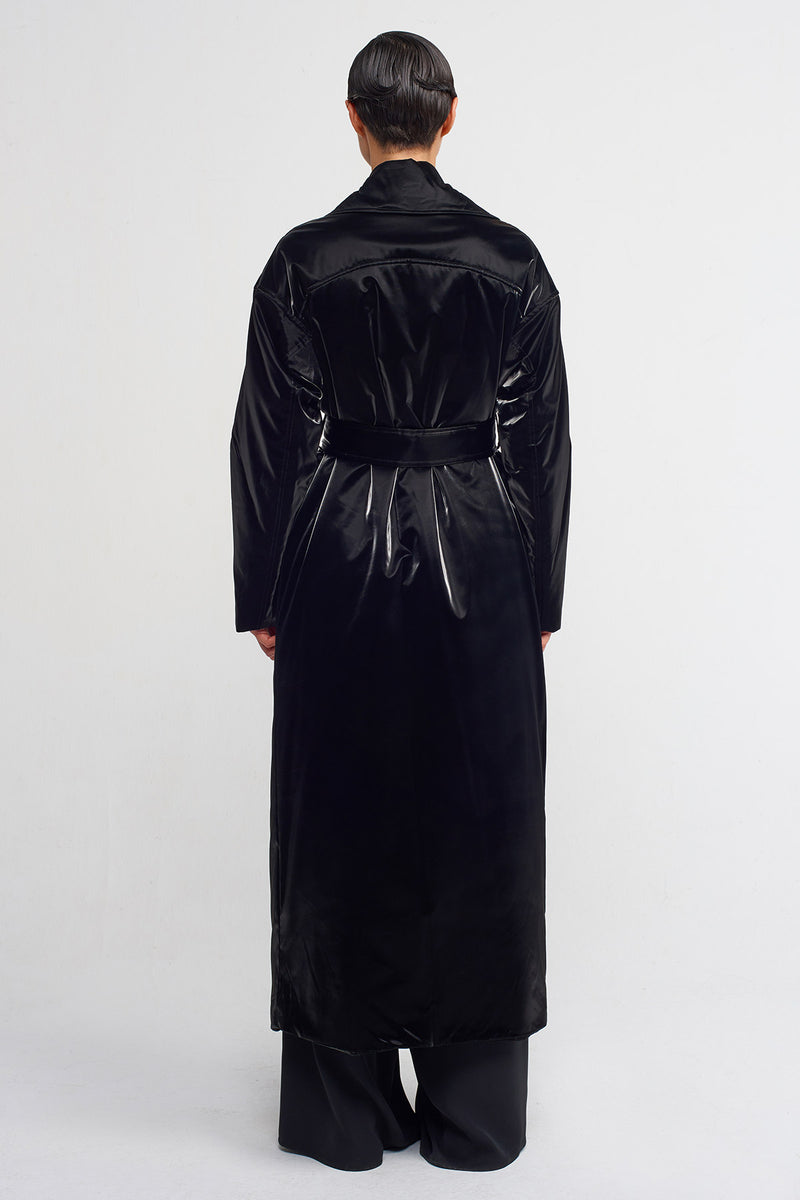 Nu Shiny Padded Long Coat Black