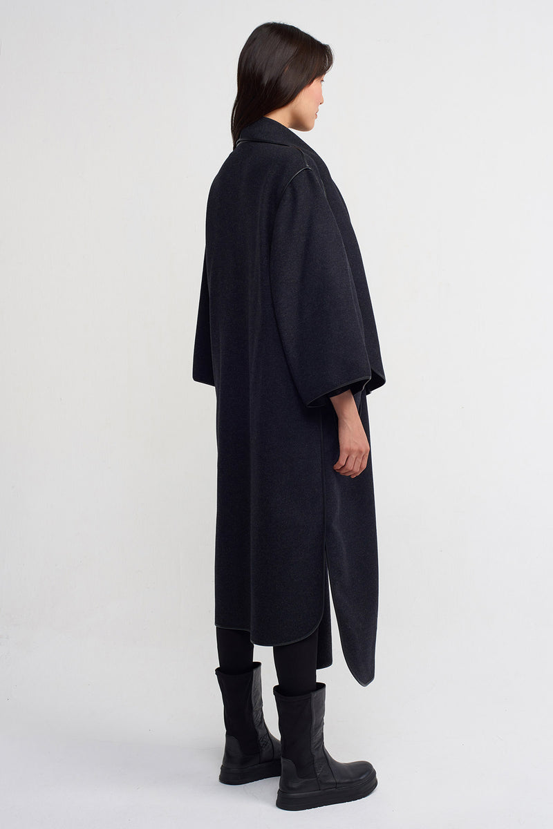 Nu Textured Coat With Piping Detail Dark Grey