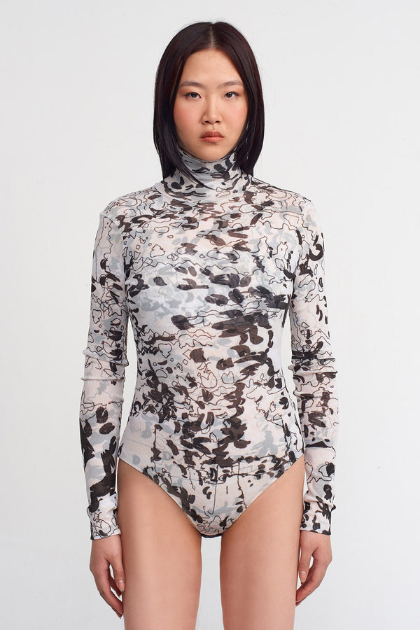 Nu Patterned Mesh Bodysuit Multi Color