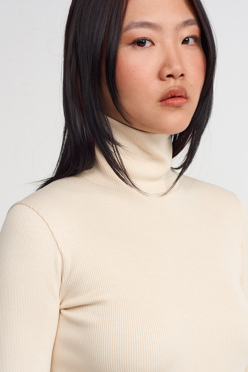 Nu Turtleneck Ribbed Top Natural