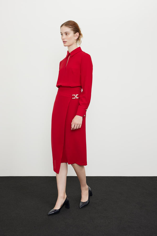Roman Midi Dress With Buckle Accessories Red