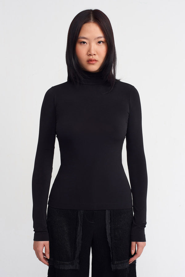 Nu Turtleneck Jersey Bodysuit Black