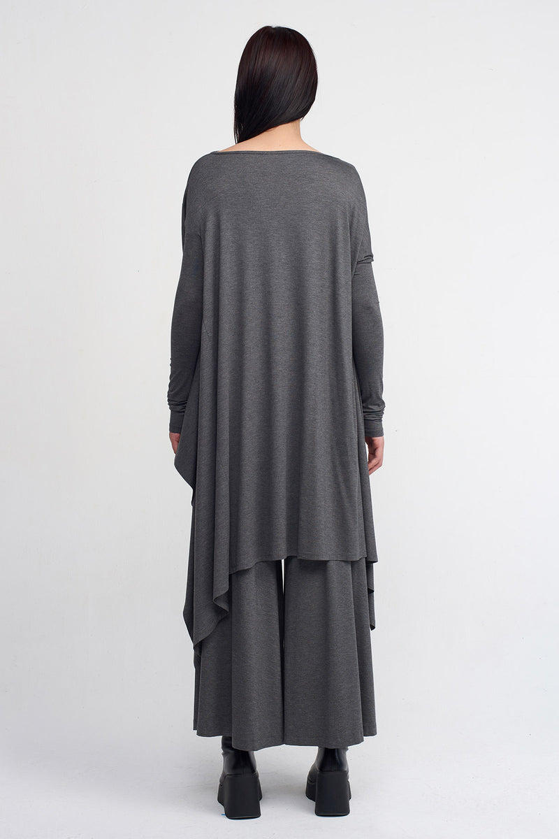 Nu Wide Neck Loose-Fit Jersey Top Dark Grey Melange