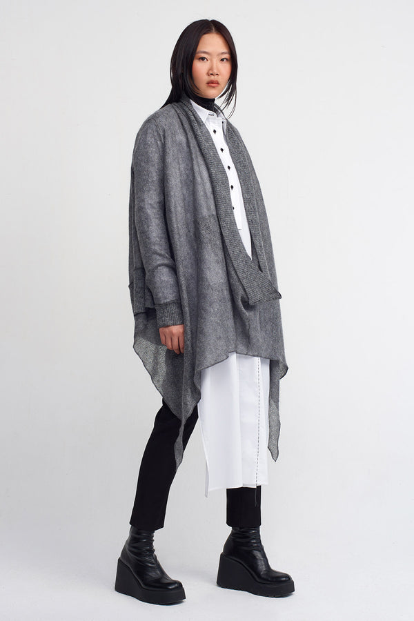 Nu Shawl Collar Knit Top Grey Melange