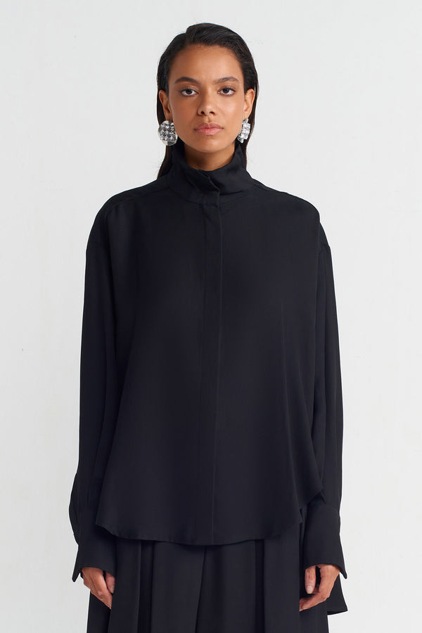 Nu Hidden Button Chic Shirt Black