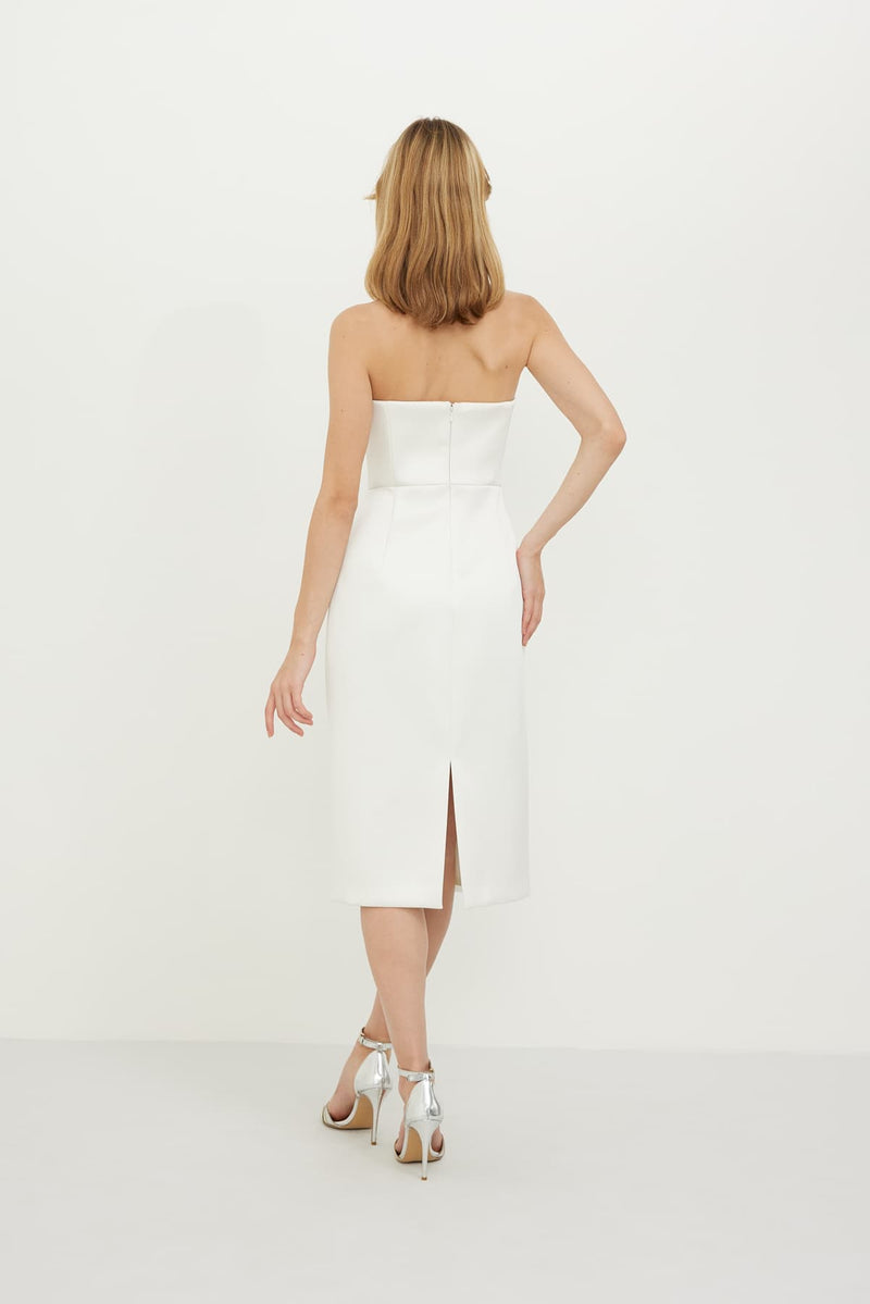 Roman Strapless Midi Dress Off White