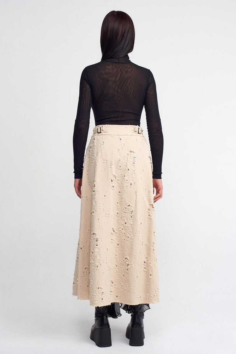 Nu Distressed Gabardine Skirt Natural/Black