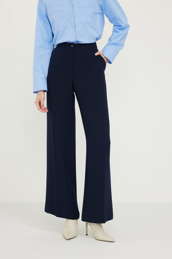 Roman Wide Leg Solid Trousers Navy
