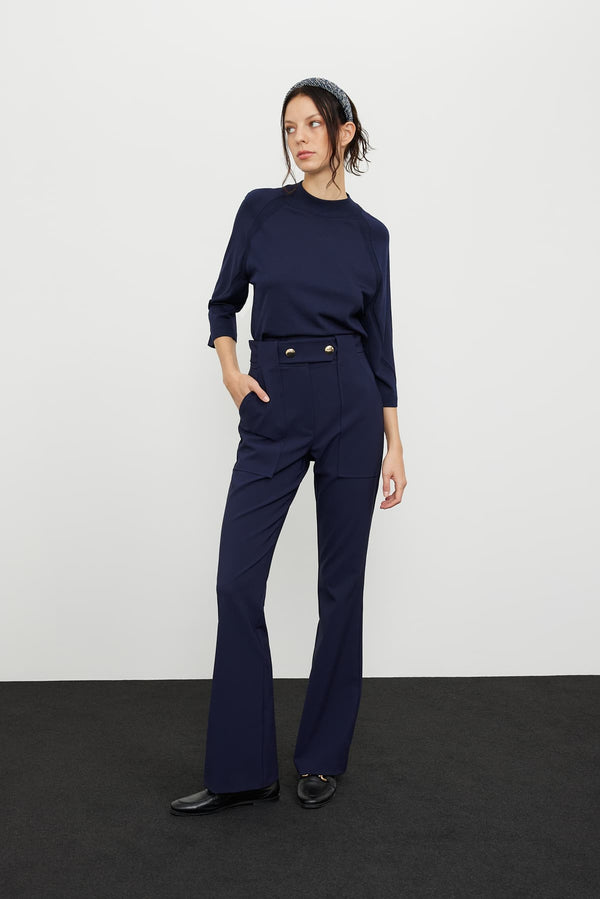 Roman High Waist Trousers With Button Detail Navy