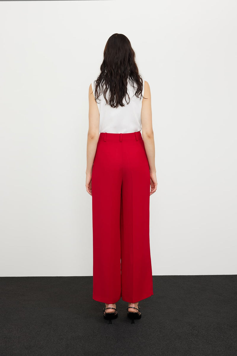 Roman Pleated Detail Solid Trousers Red