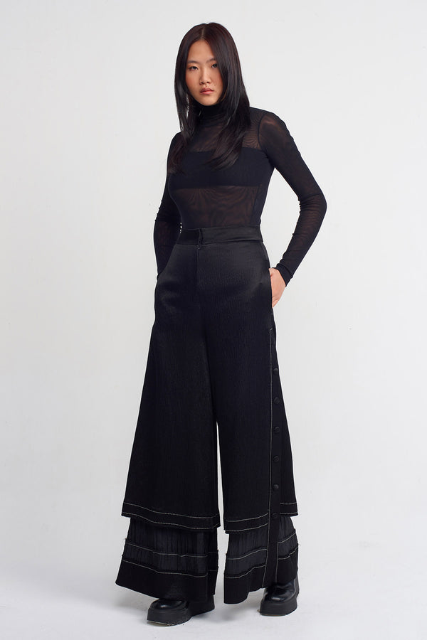 Nu Crinkle Button-Side Trousers Black