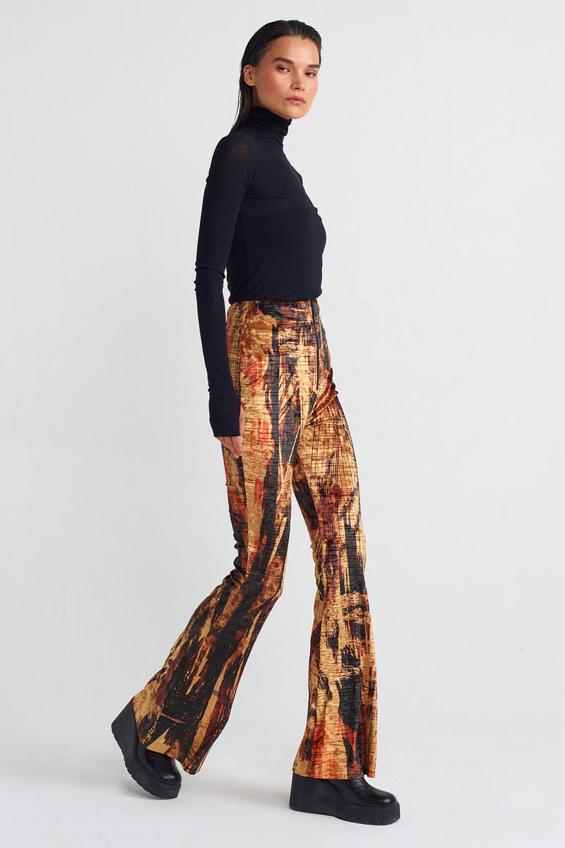 Nu Patterned Velvet Trousers Multi Color